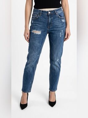 ZARA WOMAN DISTRESSED DENIM JEANS MEDIUM RISE SIZE 6 WOMENS